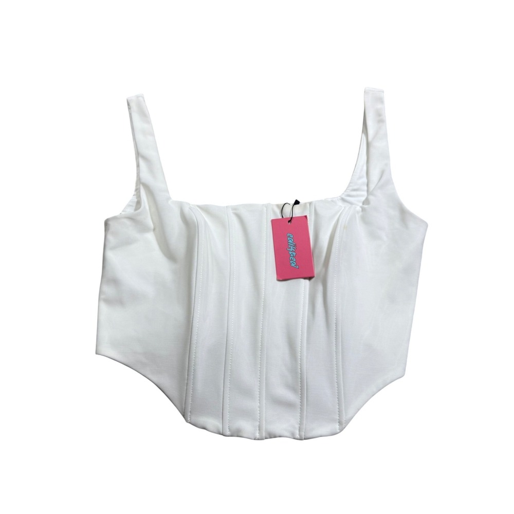 Edikted Corset Crop Top XL Y2k‎ Boned Square Neck Rave Festival Coquette Minimal